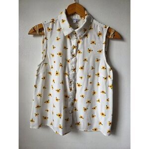 EUC CLOCKHOUSE SUNFLOWER PRINT BUTTON DOWN TANK TOP SIZE SMALL